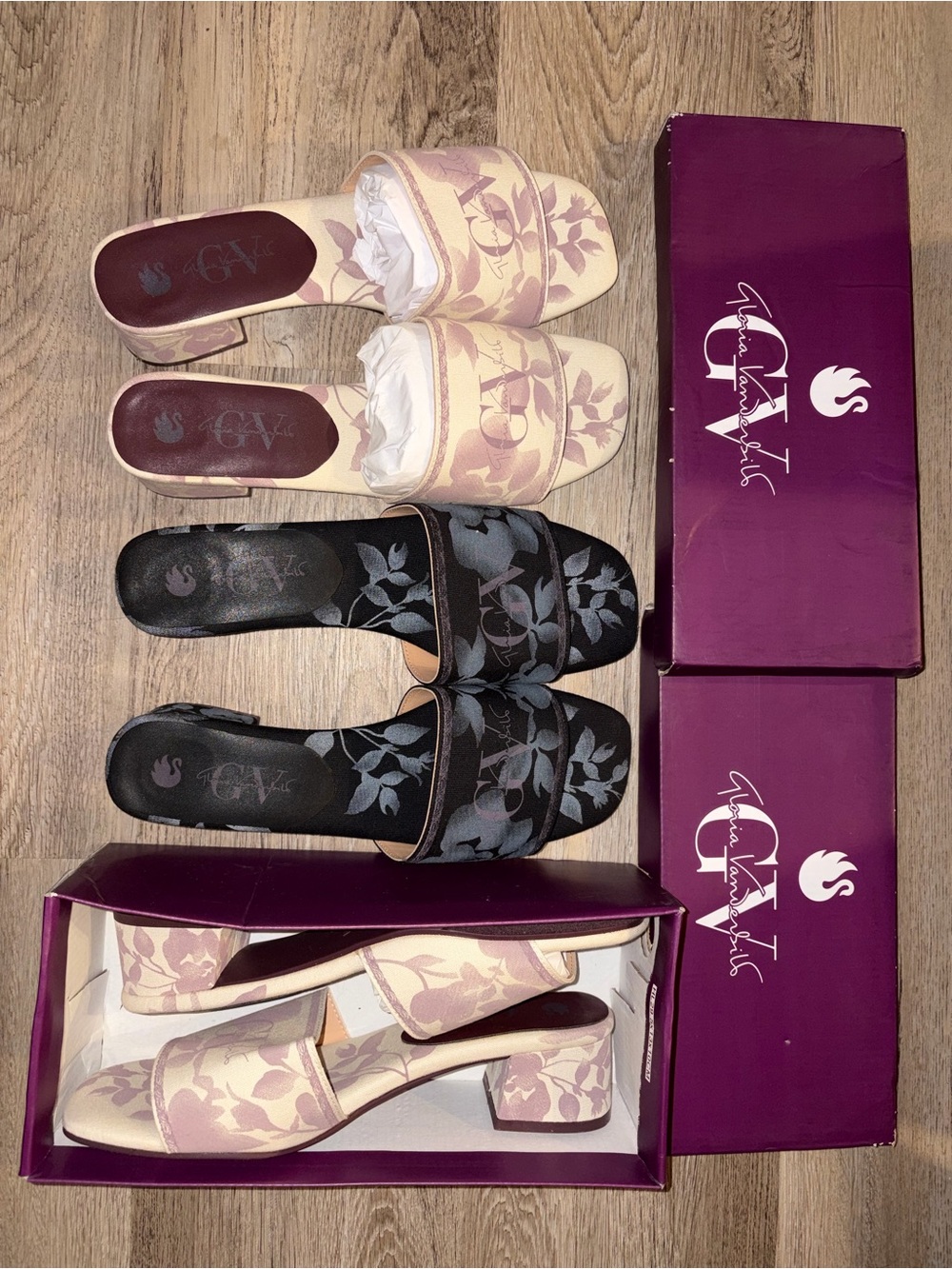 Gloria Vanderbilt Floral Block Heel Mules in Pink and Black sz 10 ALL BUNDLED